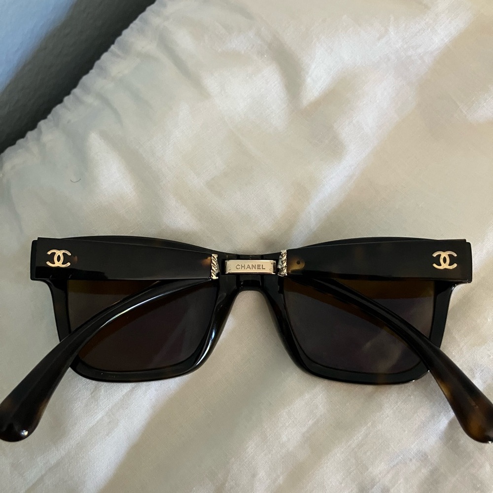 Chanel Black Sunglasses with Gold Logo